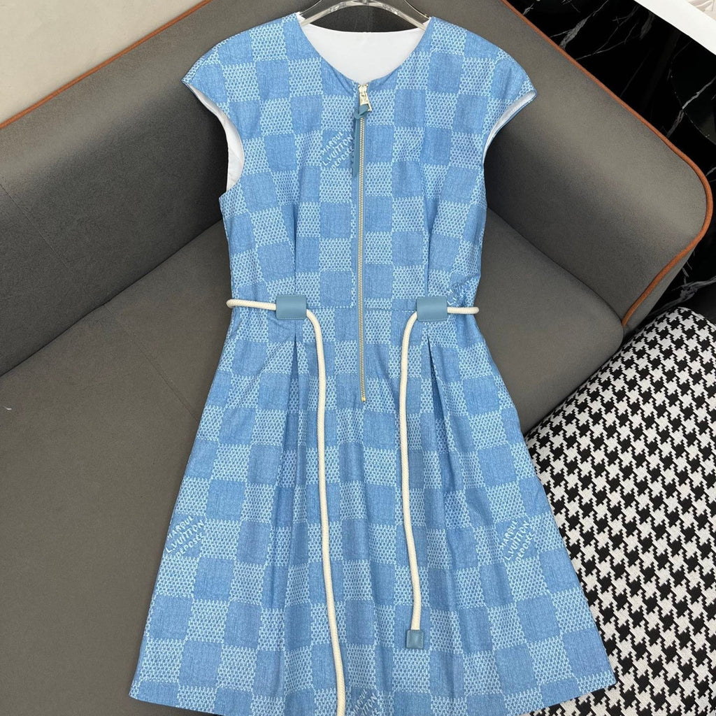 LOUIS VUITTON LV FRONT ZIP SLEEVELESS DRESS BLUE 25S IN POLYESTER 266638