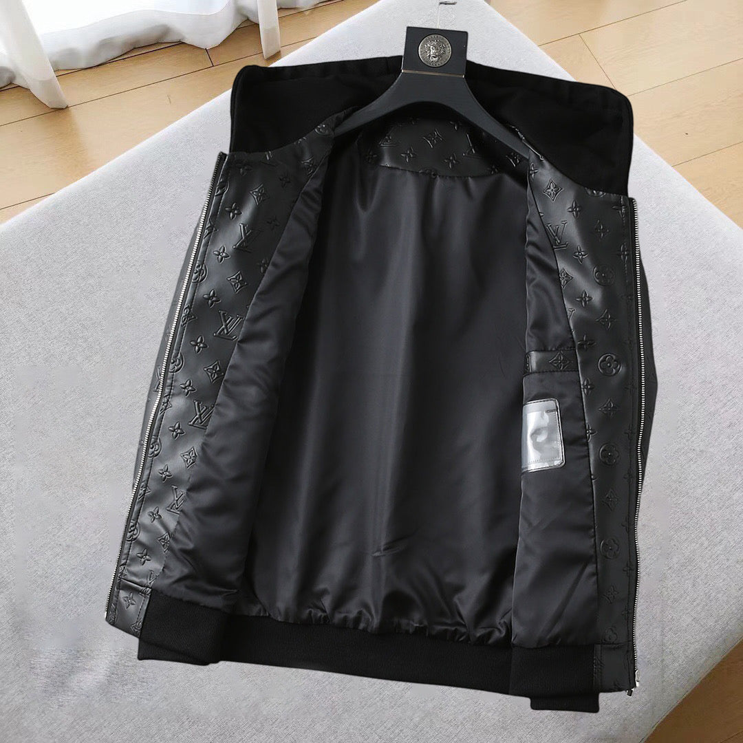 LOUIS VUITTON LV HOODED JACKET IN BLACK EMBOSSED CALFSKIN AND COTTON 239057