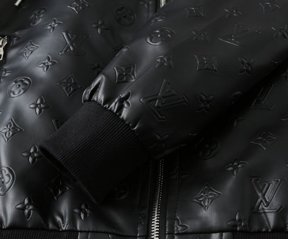 LOUIS VUITTON LV HOODED JACKET IN BLACK EMBOSSED CALFSKIN AND COTTON 239057
