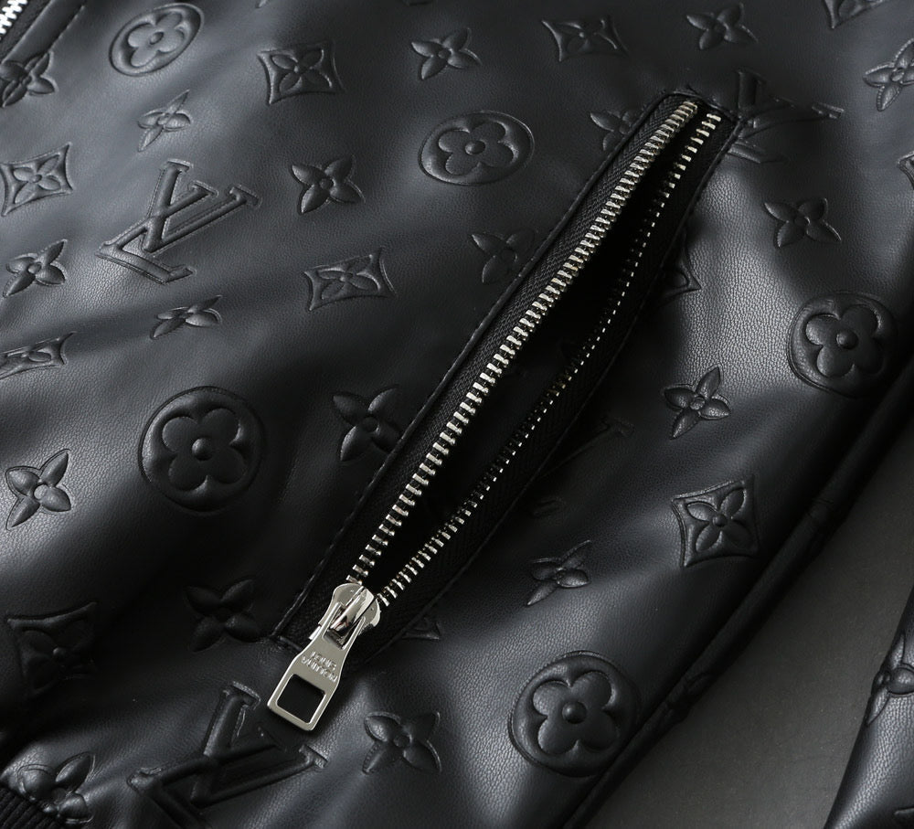 LOUIS VUITTON LV HOODED JACKET IN BLACK EMBOSSED CALFSKIN AND COTTON 239057