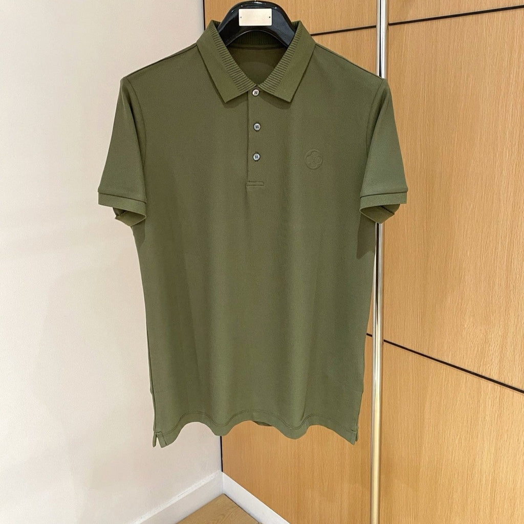 LOUIS VUITTON LV POLO SHIRT IN ARMY GREEN MESH BEADED COTTON FABRIC 238855