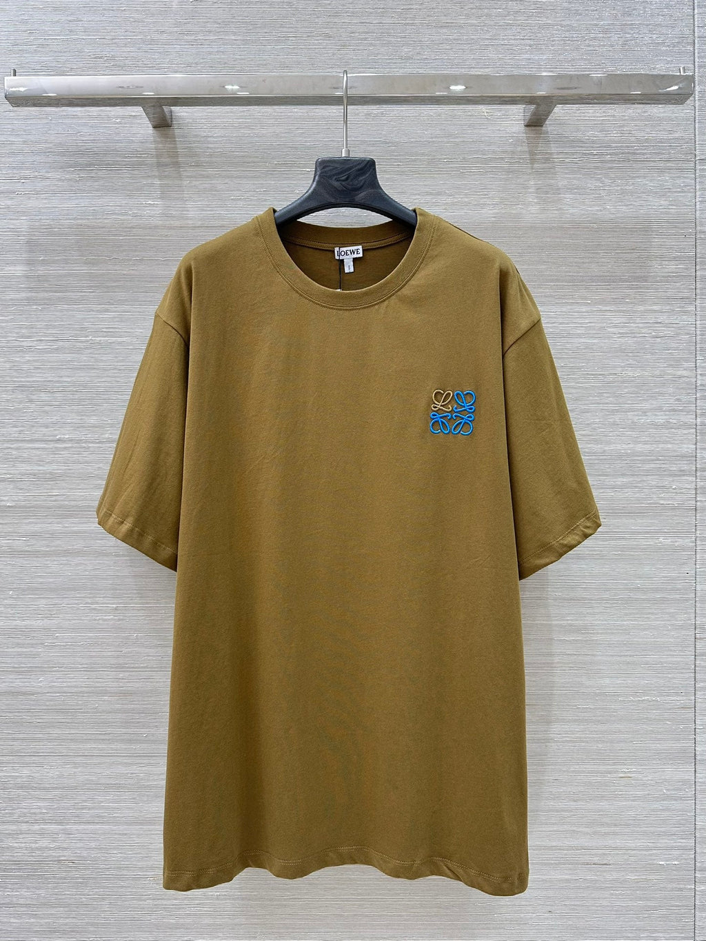 Loewe 25 Floral Embroidered Short-sleeved T-shirt Olive Brown Cotton