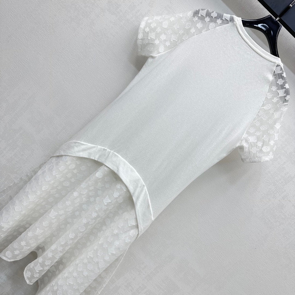 LOUIS VUITTON LV WHITE COTTON SHORT-SLEEVE DRESS 263735