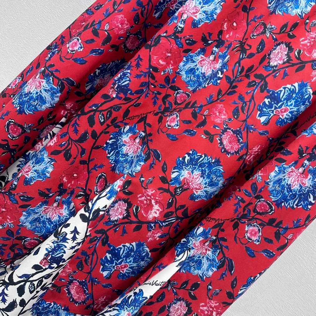 LOUIS VUITTON LV FLORAL SILK SKIRT IN RED
